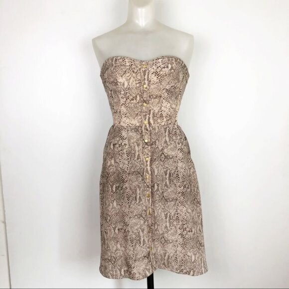 Rebecca Taylor 100% Silk Snake Print tan mini Dress size 0 - Picture 1 of 7
